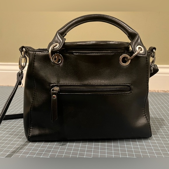 Nicole Miller black faux leather chevron satchel purse - Picture 11 of 16